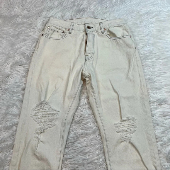 NWOT NSF Slouchy Straight Distressed Jeans Chalk Off-White Designer Casual 28 - Picture 3 of 11